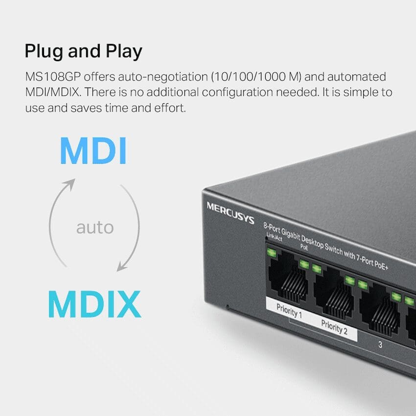 Mercusys TP-Link Mercusys MS108GP 8-Port Gigabit Desktop Switch with 7-Port PoE+ - Image 4
