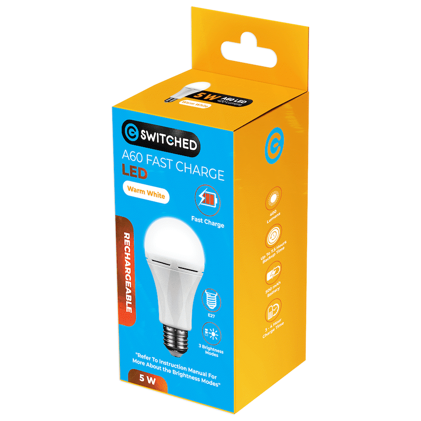 Switched 5w A60 Rechargeable Fast Charge E27 LED WW - Image 4