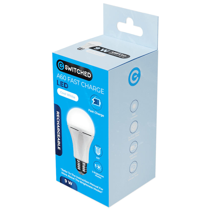 Switched 9w A60 Rechargeable Fast Charge E27 LED CW - Image 3