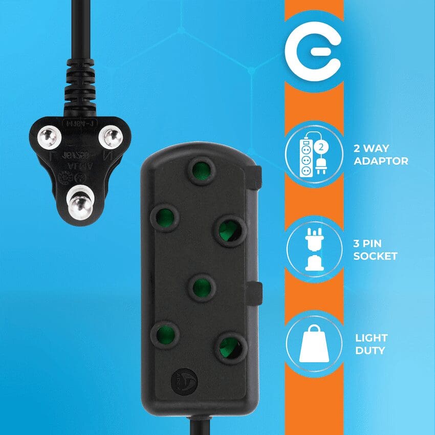 Switched Light DUTY Side by Side (SBS) EXTENSION LEADS 10M - BK - Image 4
