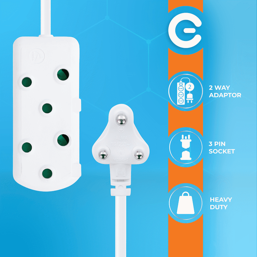 SWITCHED Heavy DUTY Side By Side(SBS) EXTENSION LEADS 3M - WT - Image 4
