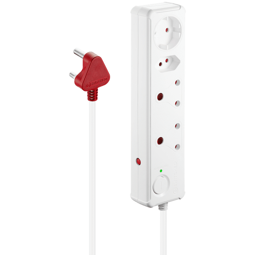 Switched 4-Way Medium Surge-Protected Multiplug 0.5m Cord - White