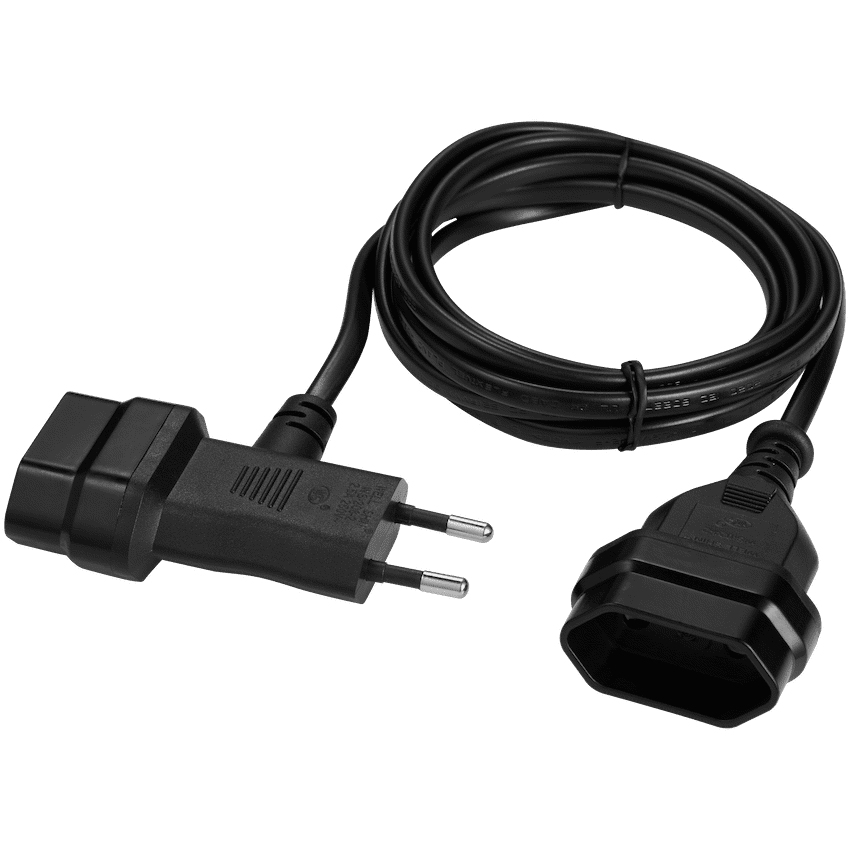 Switched Easy Cable Extender 2-Pin Euro to T-Shape AC 2-Pin Euro Socket 2m - Black