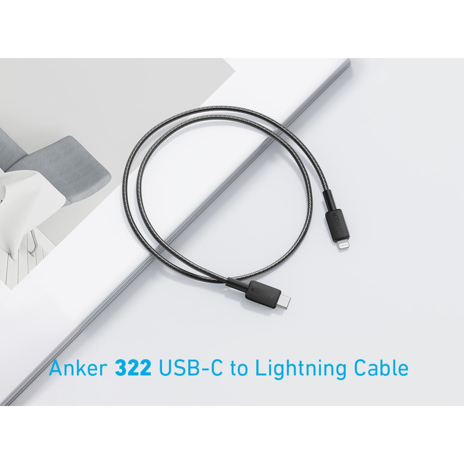 Anker 322 PowerLine USB C to MFI 0.9M 60W Cable - Black - Image 3