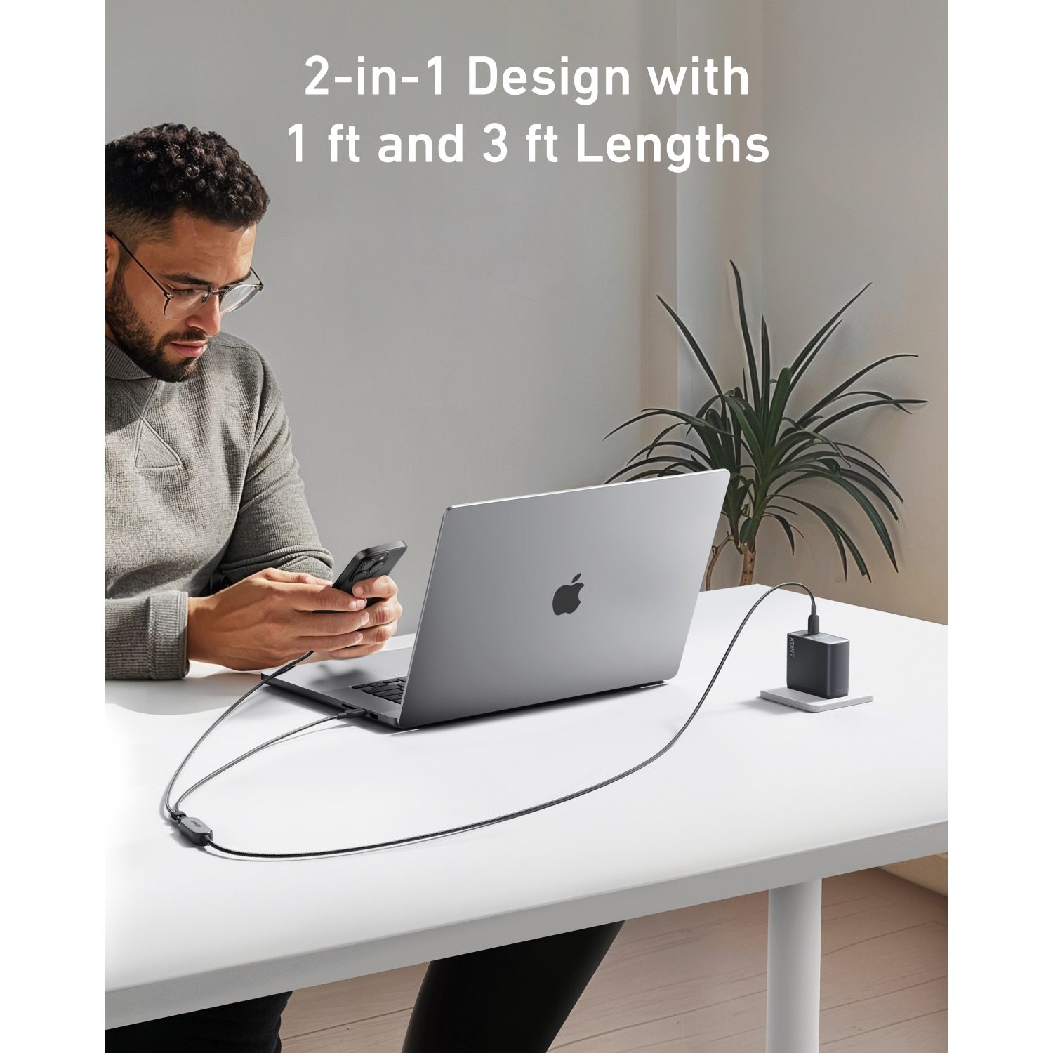 Anker 2-In-1 USB-C To USB-C Cable 140W 1.2M Cable - Black - Image 5