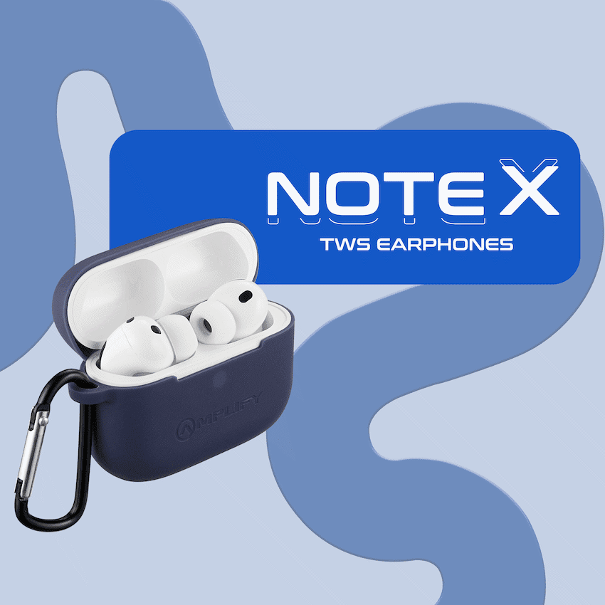 Amplify Note X 3 Series TWS Earphones - White Case + Blue Cover - Image 4