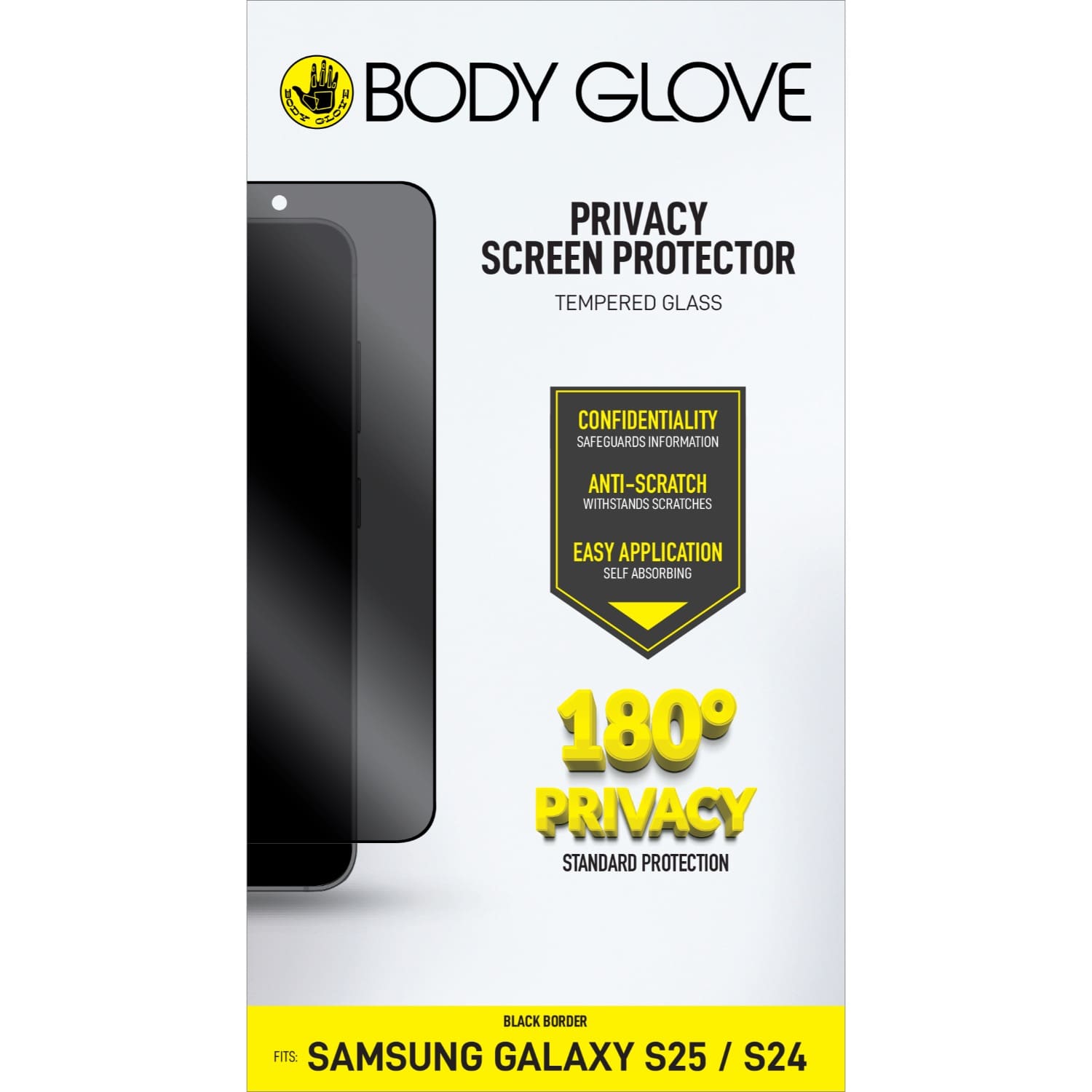 Body Glove Privacy Tempered Glass Screen Protector - Samsung Galaxy S25 - Black Border