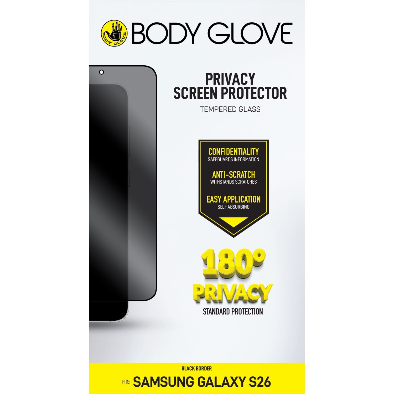 Body Glove Privacy Tempered Glass Screen Protector - Samsung Galaxy S26 - Black Border