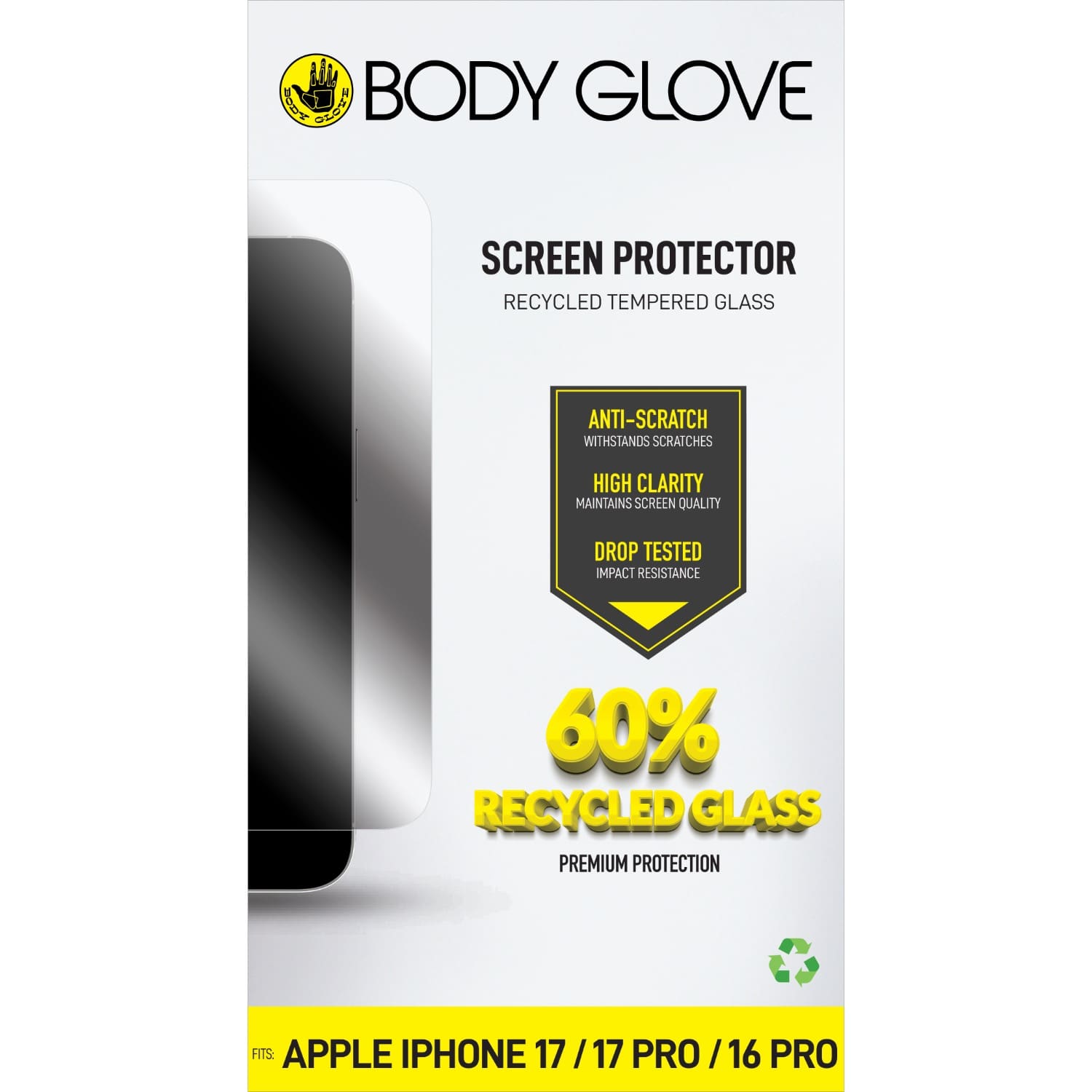 Body Glove Recycled Tempered Glass Screen Protector - Apple iPhone 17/17 Pro/16 Pro - Clear