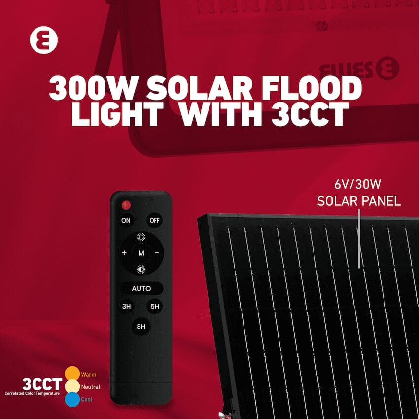 Ellies Nebula Series 300W Solar Flood Light with 3CCT -BK - Image 2