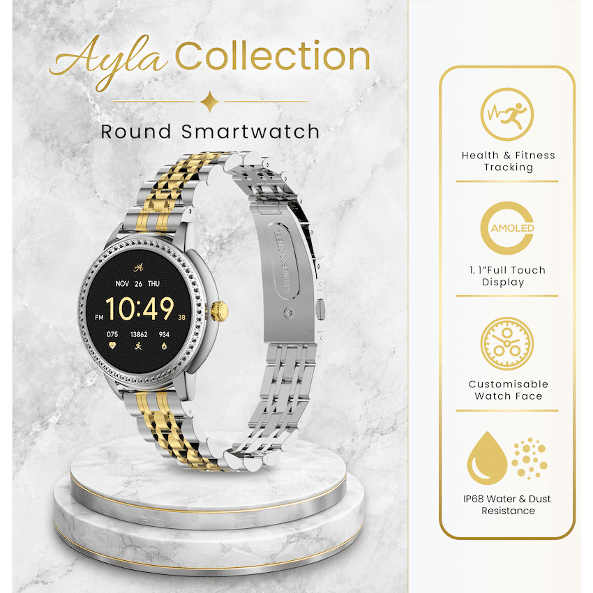 Volkano Ayla Collection Round Smartwatch With 2 Colour Metal link Strap - Image 3