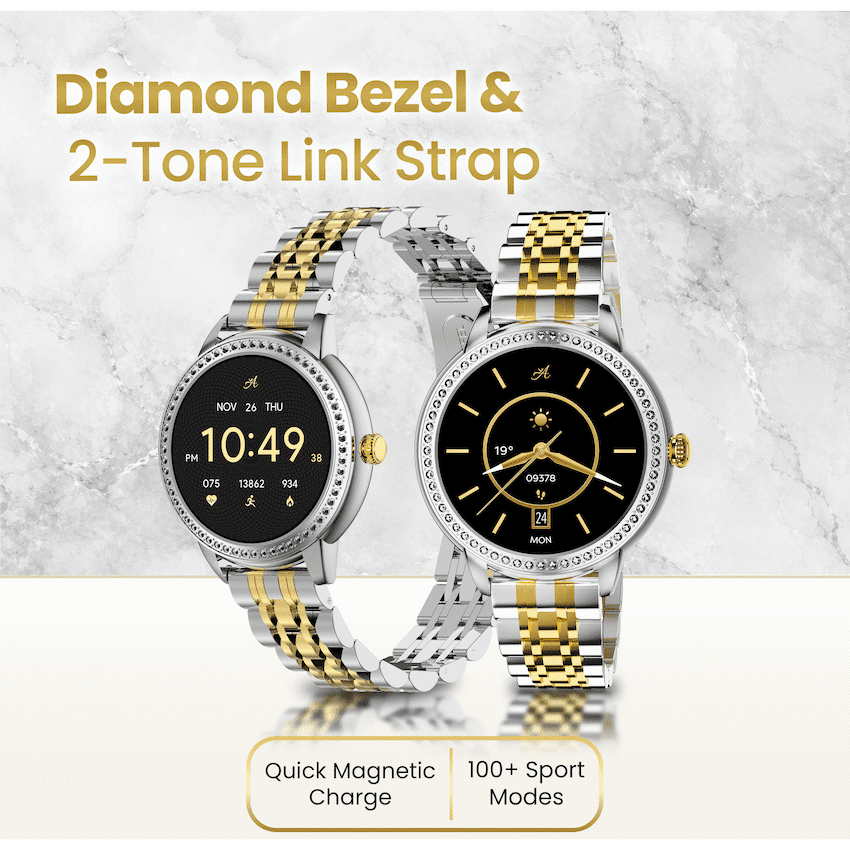 Volkano Ayla Collection Round Smartwatch With 2 Colour Metal link Strap - Image 4
