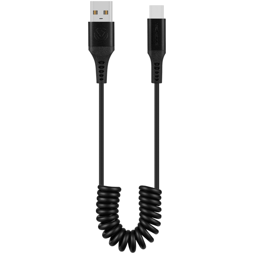 Volkano Helix Series Coiled 1m Charging Cable USB-A To USB-C 60W - Black
