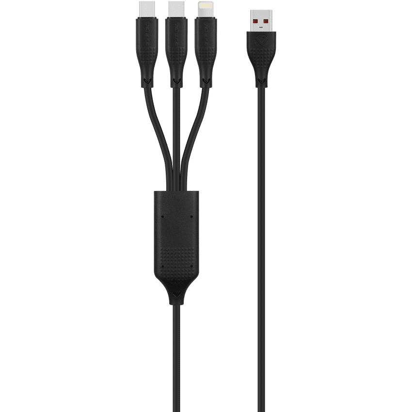 Volkao Nova Series USB A to 2 USb C and lightning cable 100W 1.2m TPE-Black