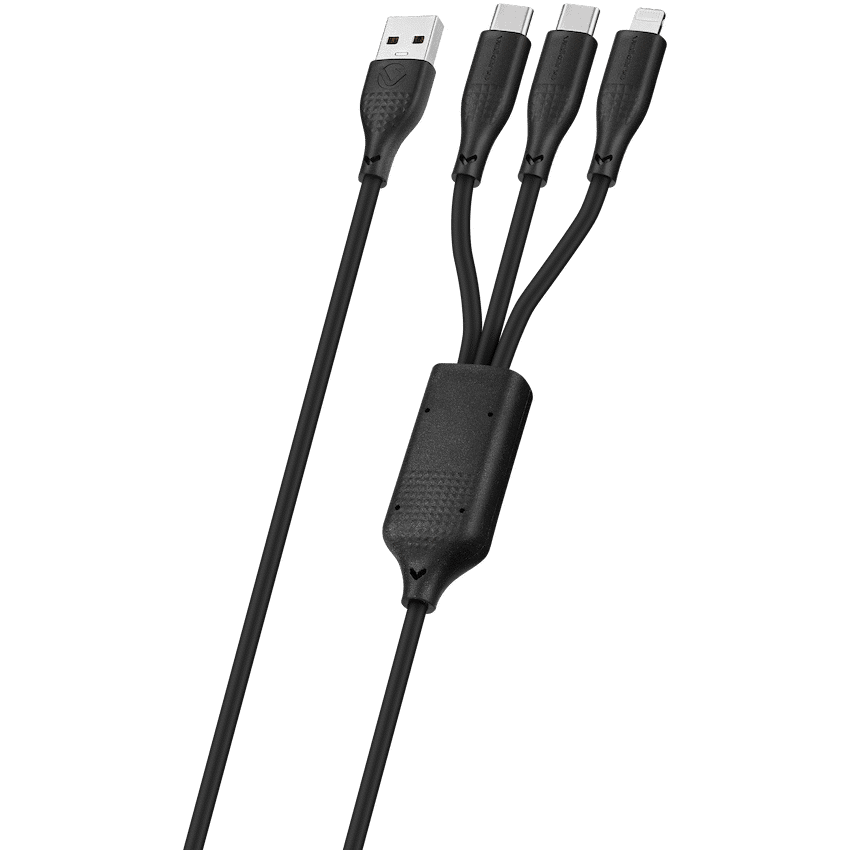 Volkao Nova Series USB A to 2 USb C and lightning cable 100W 1.2m TPE-Black - Image 2