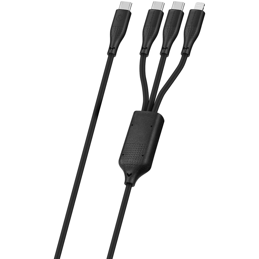 Volkano Nova Series USB C to 2 USB C and lightning cable 100W TPE-Black - Image 2