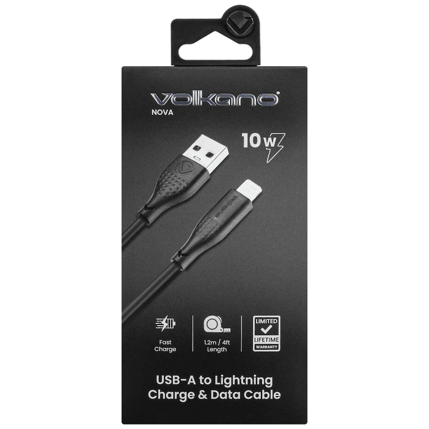Volkano Nova Series USB A to Lightning charging cable 10W TPE-Black - Image 4