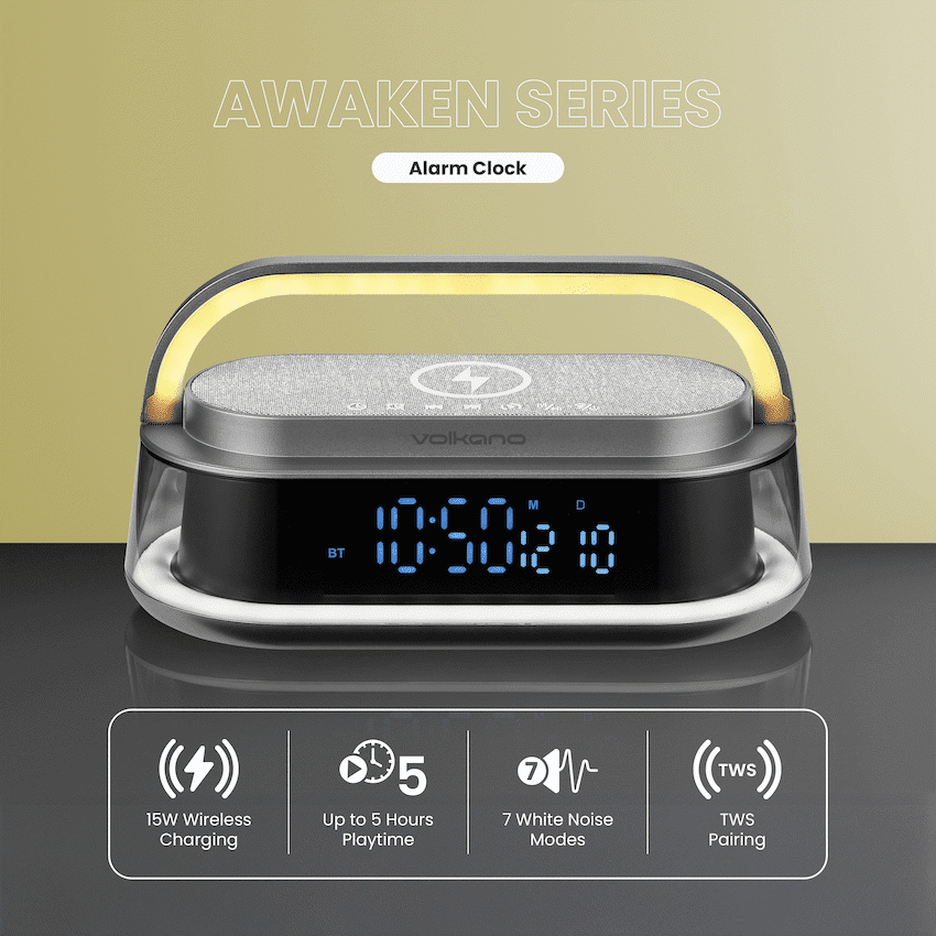 Volkano Awaken Series Alarm Clock with Wireless Charging and Speaker - Image 3