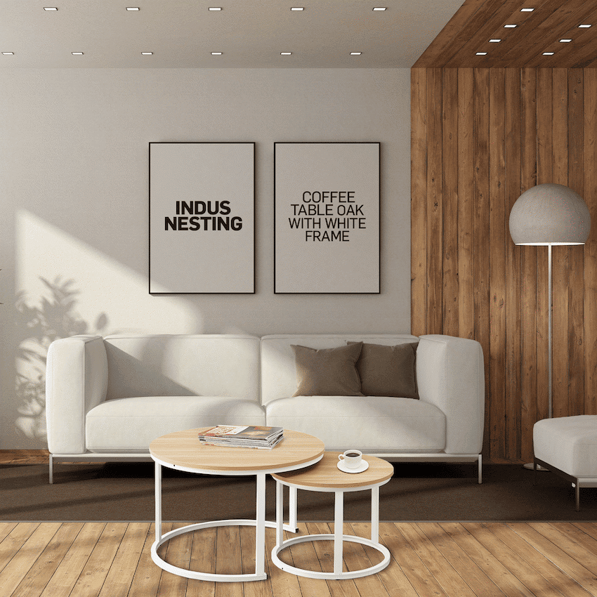Everfurn Indus Nesting Coffee Table Oak With White Frame - Image 3