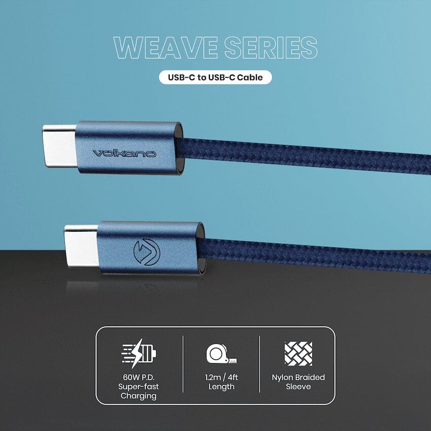 Volkano Weave Series 60w USB C to USB C 1.2m-Blue - Image 3