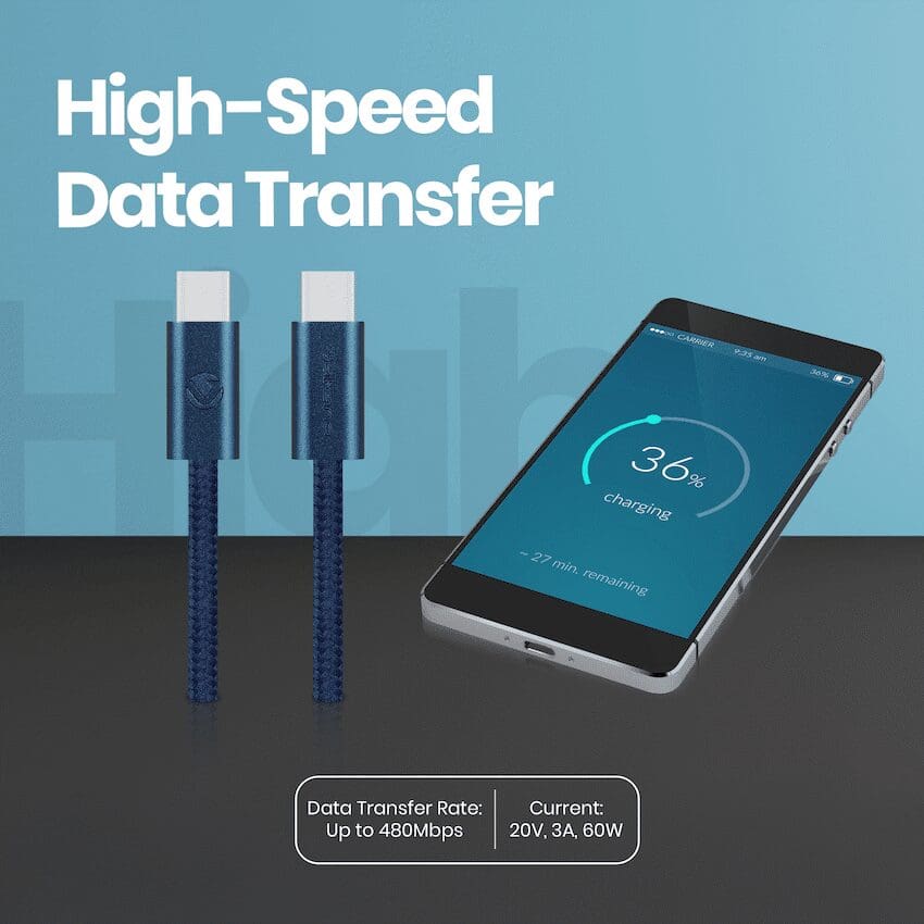Volkano Weave Series 60w USB C to USB C 1.2m-Blue - Image 4