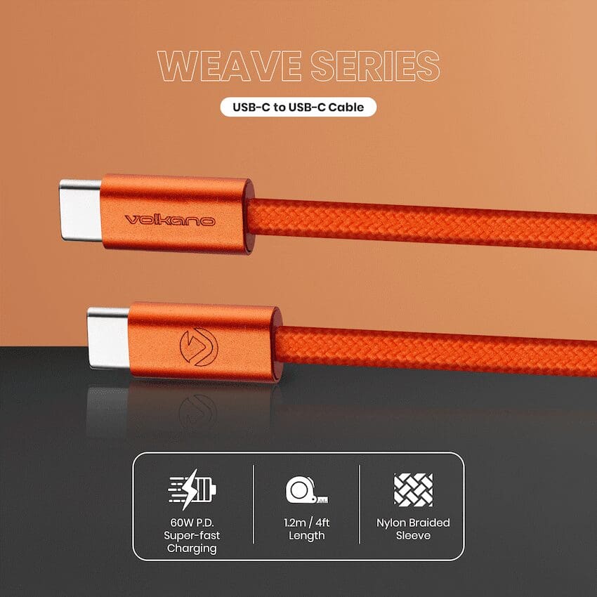Volkano Weave Series 60w USB C to USB C 1.2m-Orange - Image 3