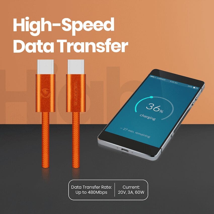 Volkano Weave Series 60w USB C to USB C 1.2m-Orange - Image 4