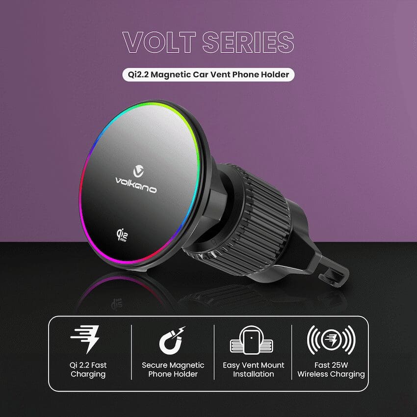 Volkano Volt Series Qi2.2 Magnetic Car Vent Phone Holder - Black - Image 4