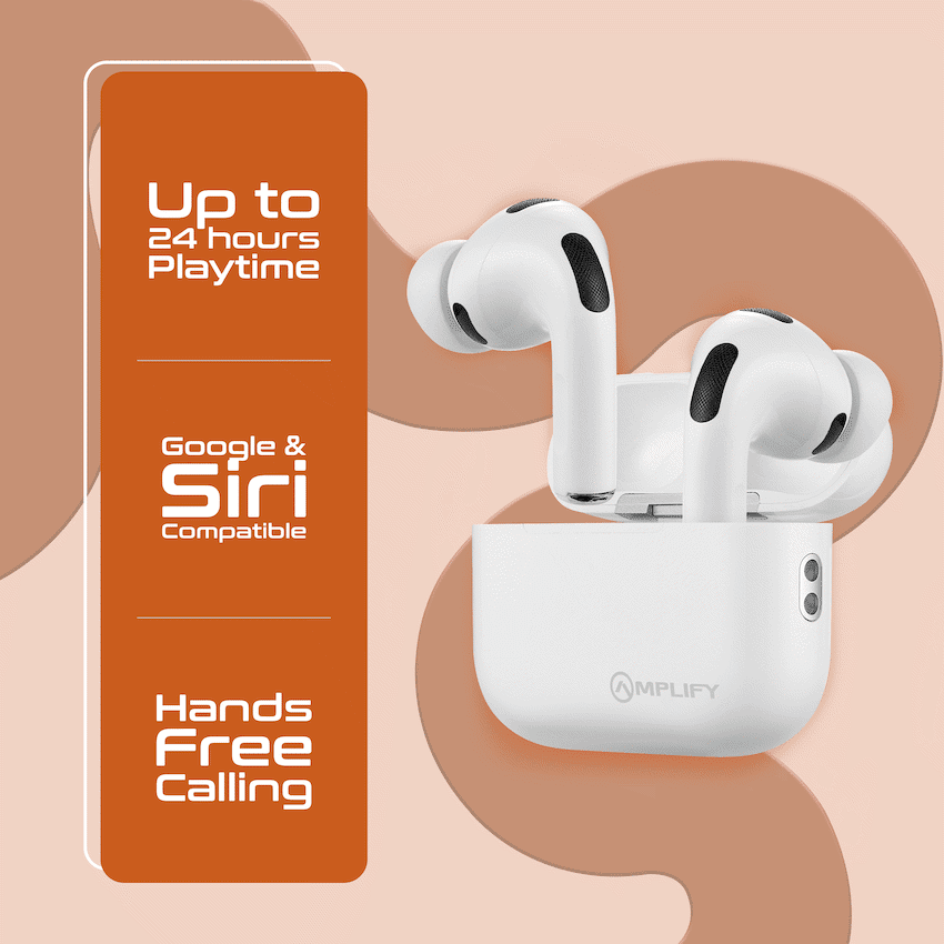 Amplify Note X 3 Series TWS Earphones - White Case + Orange Cover - Image 4