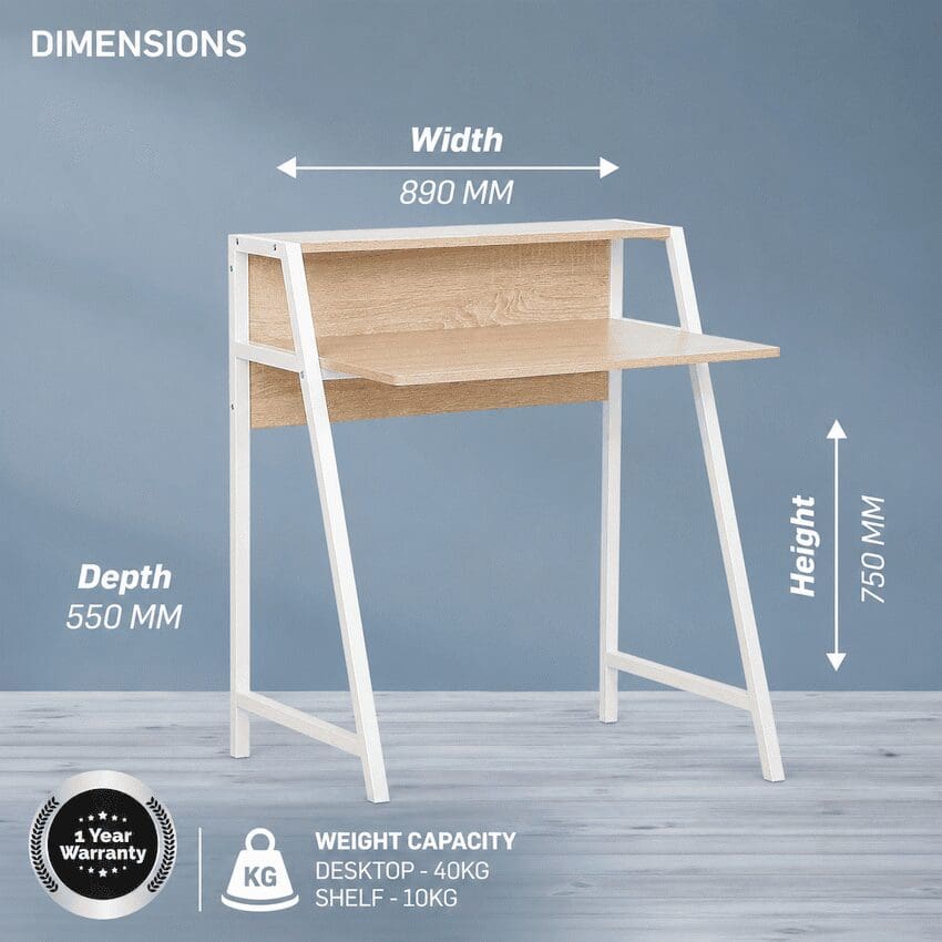 Everfurn Orchid Desk with Monitor Shelf, Powder Coated Steel - Image 3