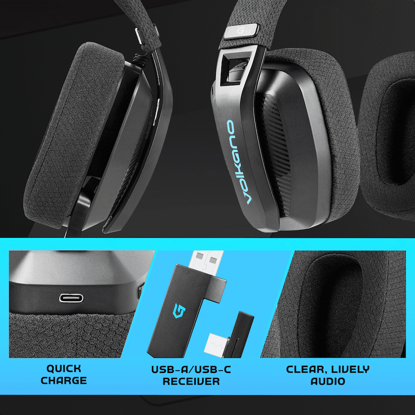 Volkano gaming Eclipse X1 Tri-mode Ultra Lightweight Gaming Headphone - Black - Image 3