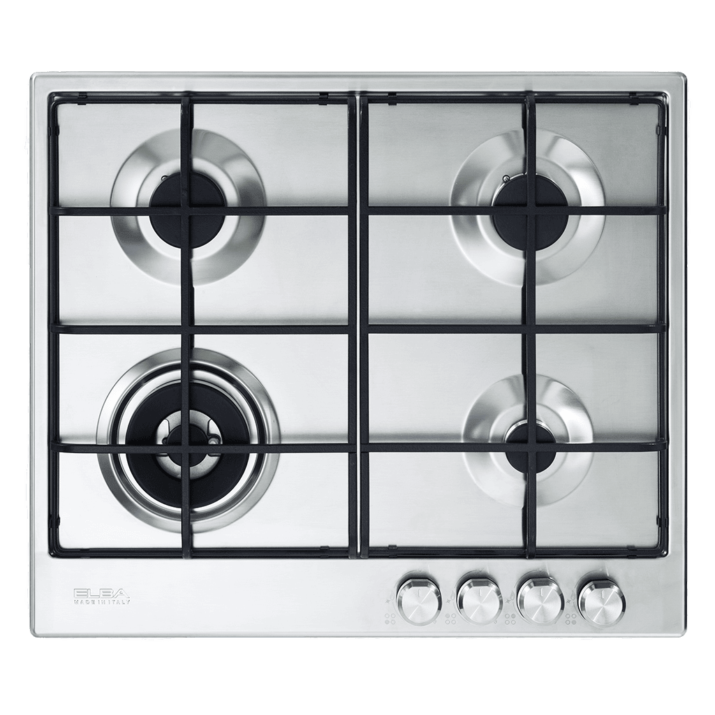 Elba 02/ELIO 65-445 L 4 Burner Gas hob with Wok Burner 60cm Silver