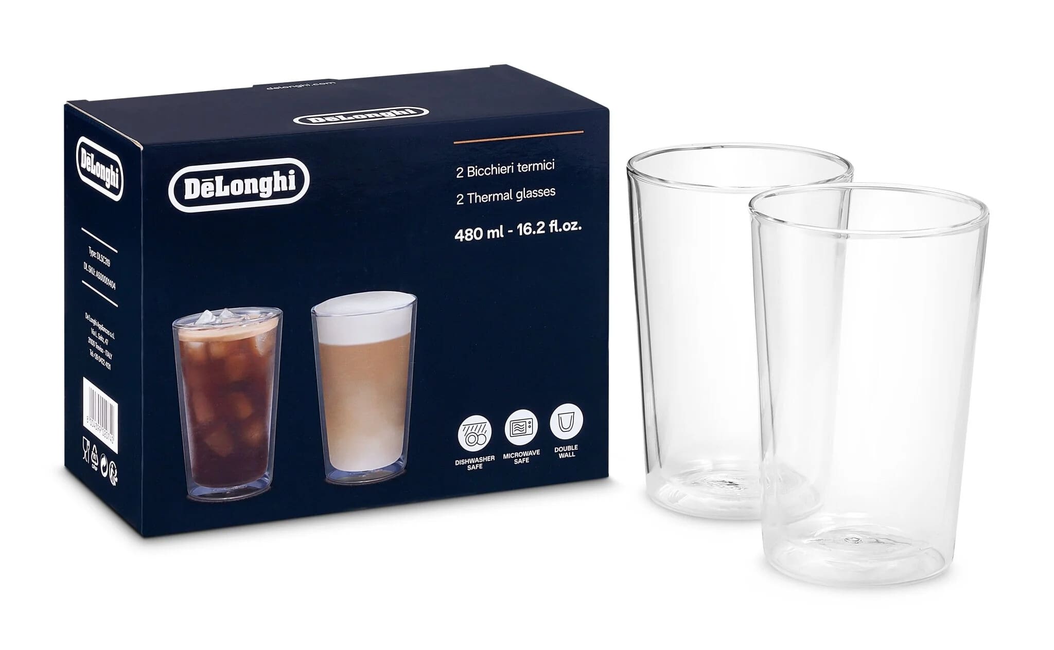 Delonghi DLSC319 Double Walled Thermal Glasses 480ml - Image 2
