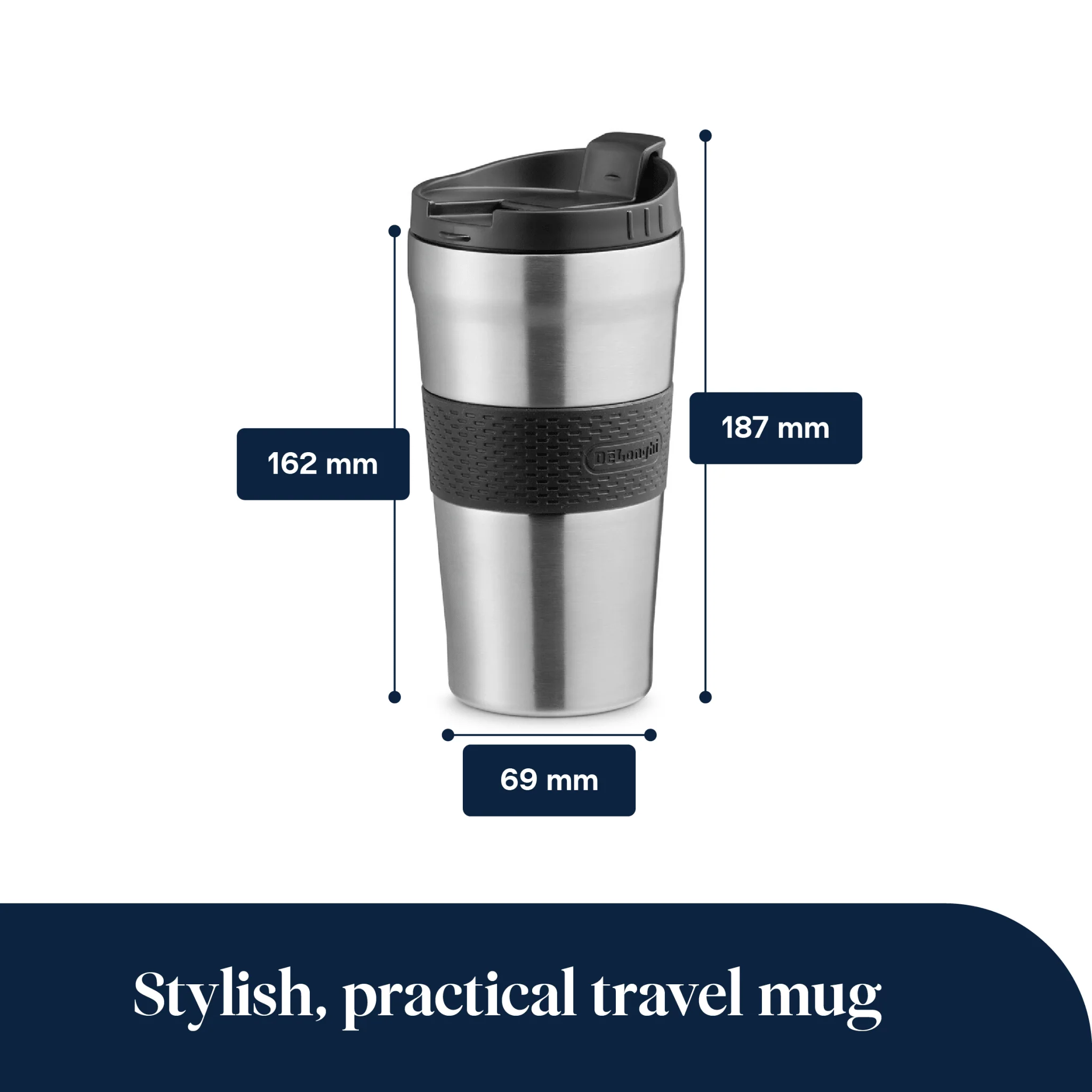 Delonghi DLSC073 Thermal Travel Mug Stainless Steel 470ml - Image 3