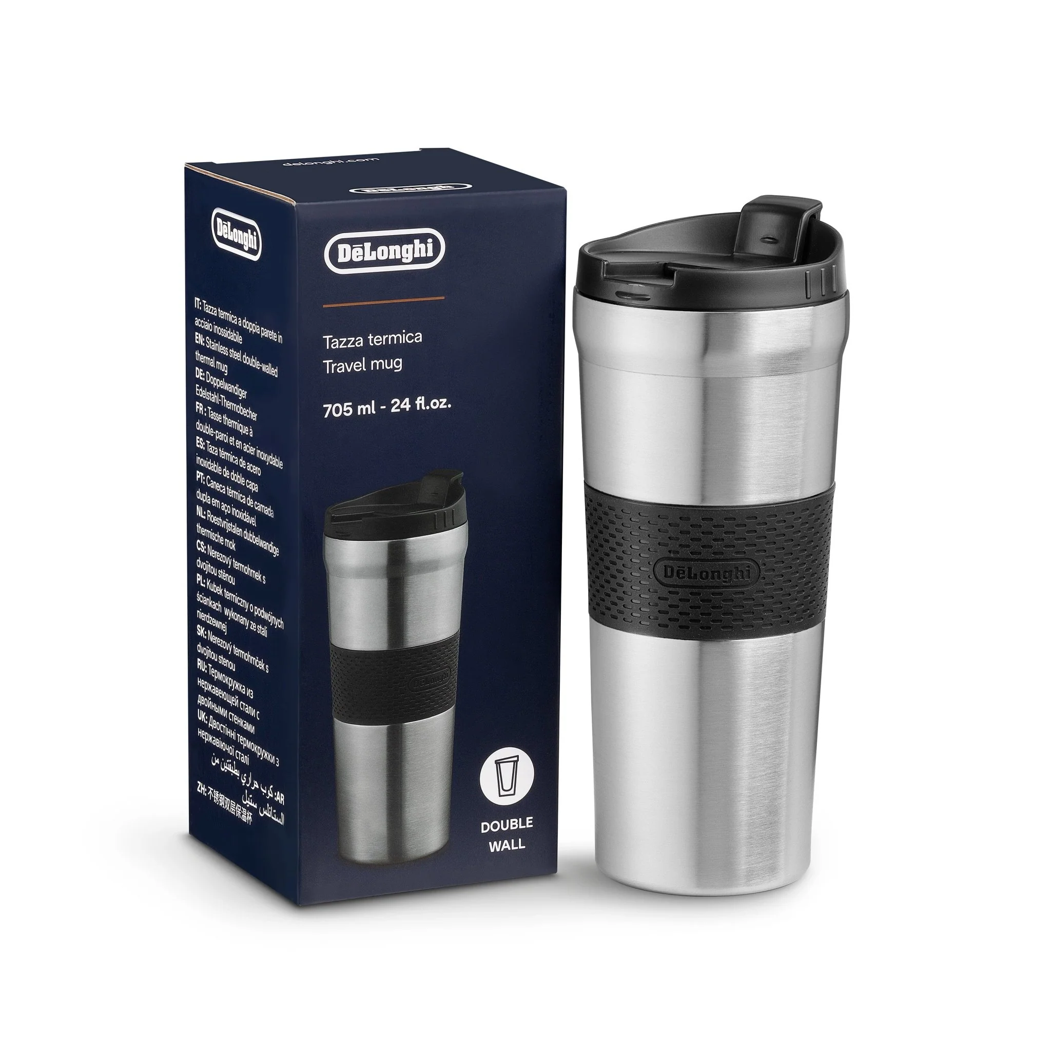 Delonghi DLSC083 Thermal Travel Mug Stainless Steel 705ml - Image 2
