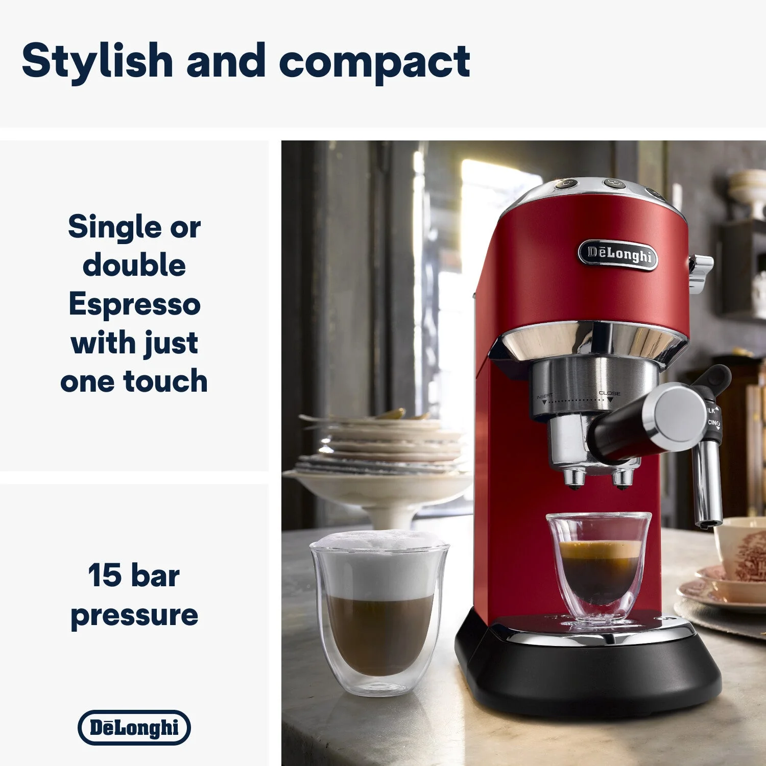 Delonghi EC685.R Pump Espresso Dedica Style Matt Finish Red - Image 6