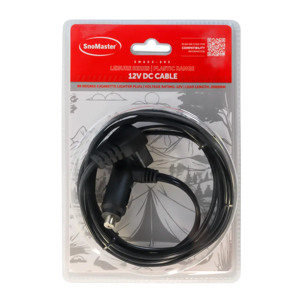 SnoMaster Leisure Series (Plastic Range) 12V DC Cable with 90 Degree Cigarette Lighter Plug