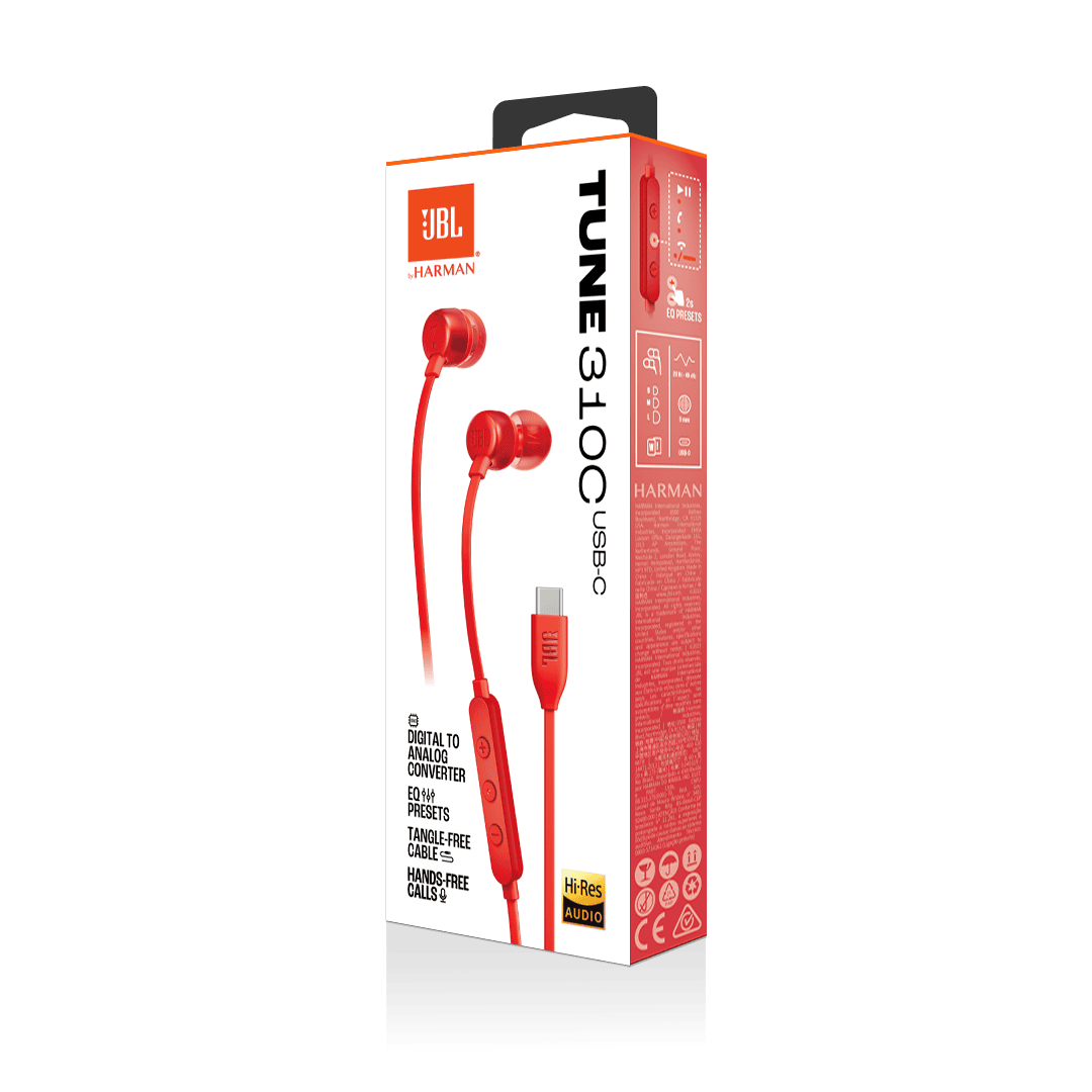 JBL Tune 310C Hi-Res USB-C Wired In Ear Headphone-Red - Image 9