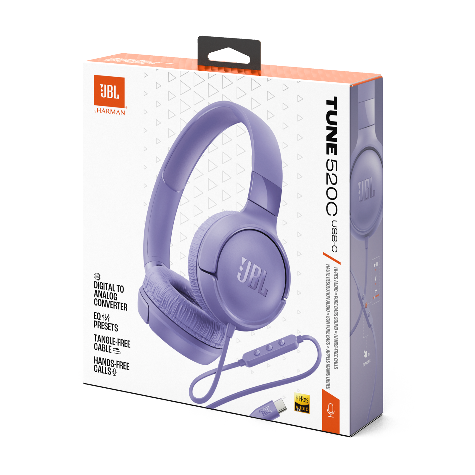 JBL Tune 520C Hi-Res Wired On Ear Headphone-Purple