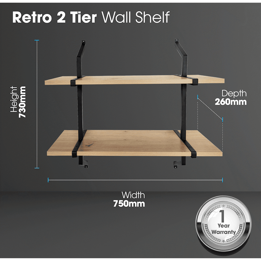 Everfurn Retro 2 Tier Wall Shelf - Image 3