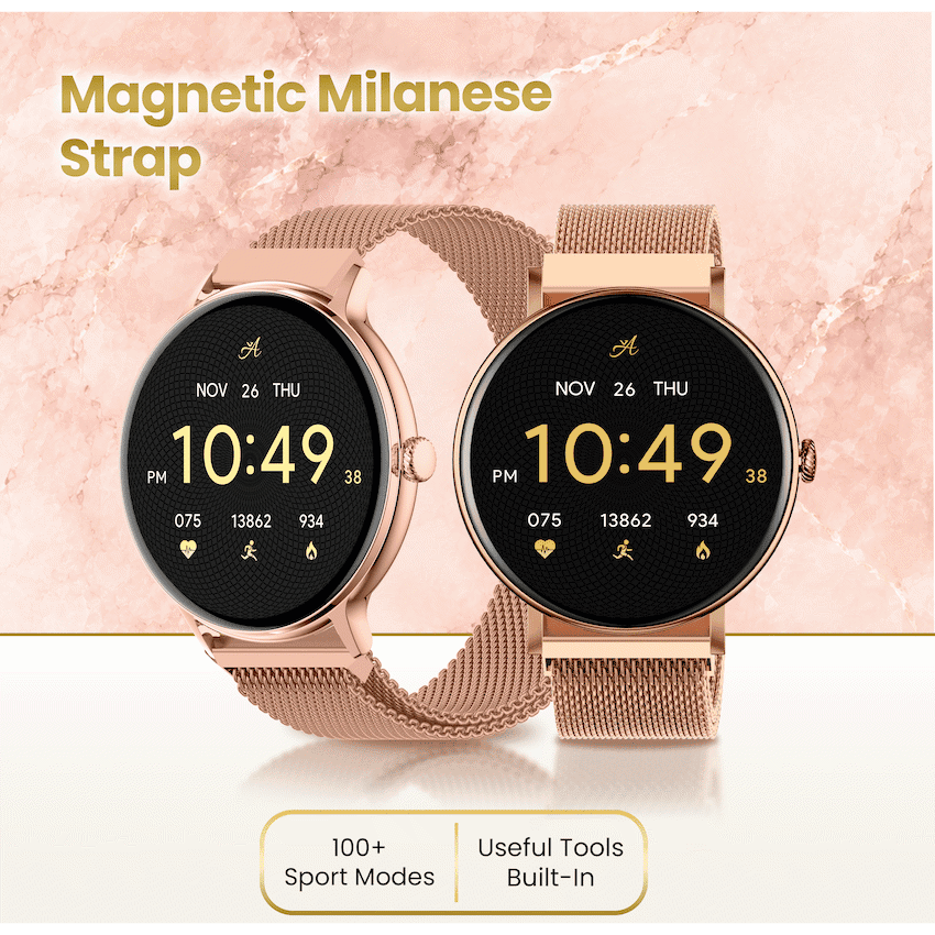Volkano Ayla Collection Smartwatch with Extra Silicone Strap - Gold - Image 2