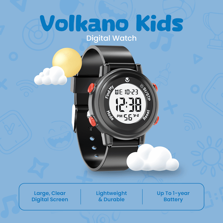 Volkano Kids Digital Watch with Apple Find My - 3ATM Waterproof (Anti-Lost) - Black - Image 2