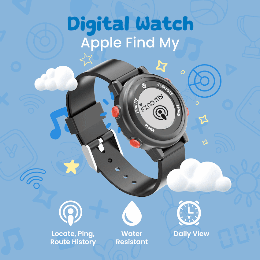 Volkano Kids Digital Watch with Apple Find My - 3ATM Waterproof (Anti-Lost) - Black - Image 3