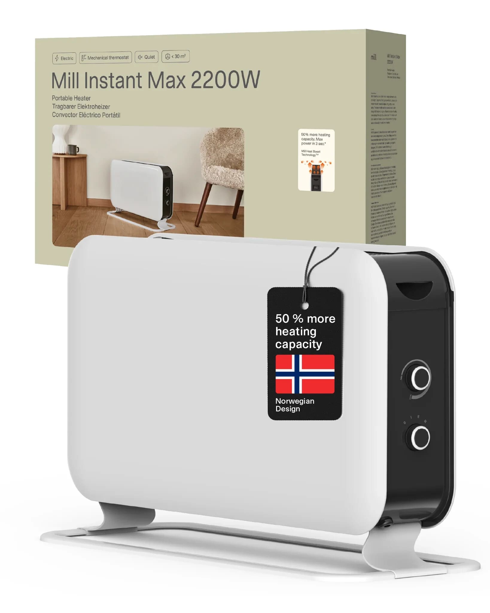 Solenco CO2200LEDMAX White Instant Max Portable Heater - Image 2