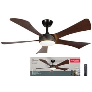 Eurolux Ease Ceiling Fan 5 Blade Black/Walnut with Remote Motor Power 35W