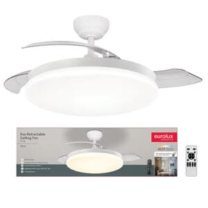 Eurolux Evo Retractable Ceiling Fan 3 Blade Light & Remote Motor Power 30W