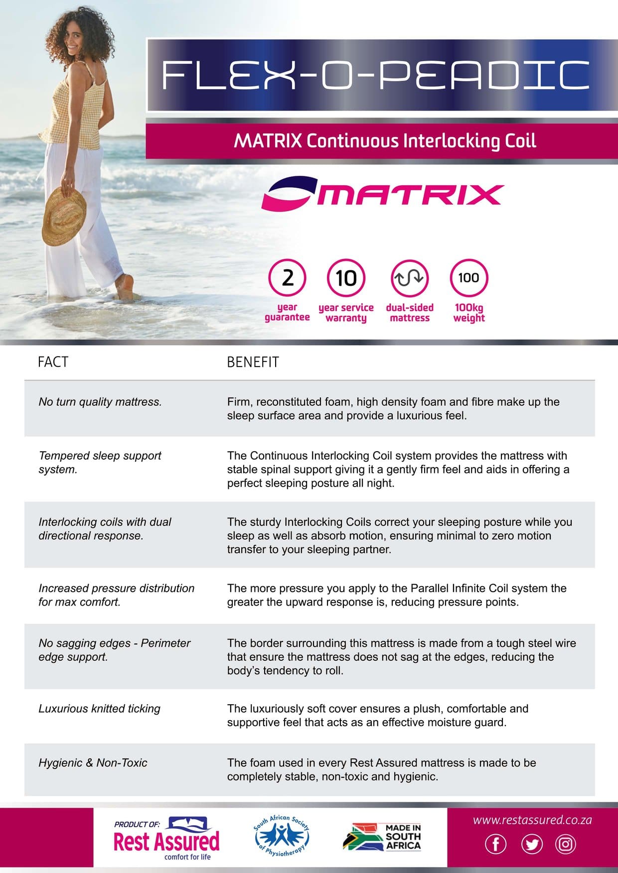 Rest Assured Flex-o-Peadic facts and benefits sheet