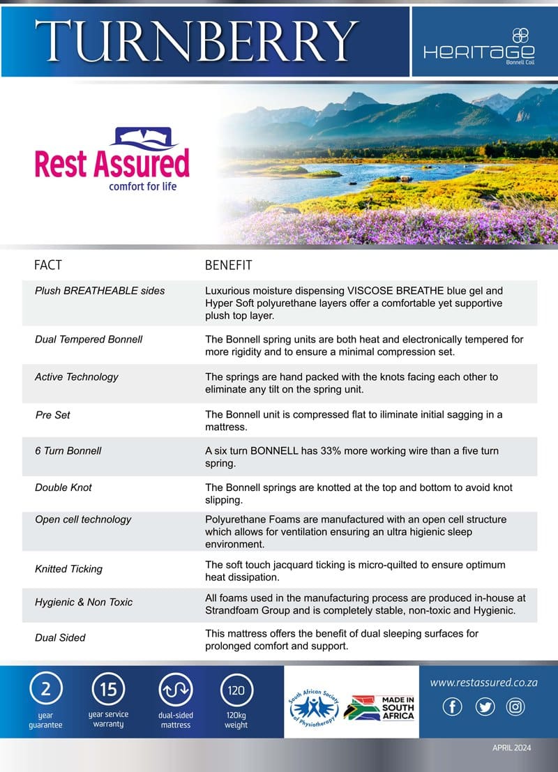 Rest Assured Turnberry facts and benefits sheet