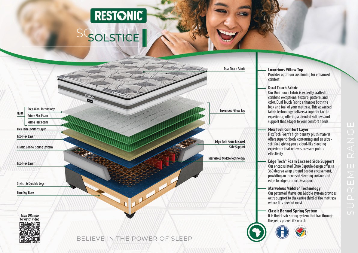 Restonic Solstice features and benefits sheet