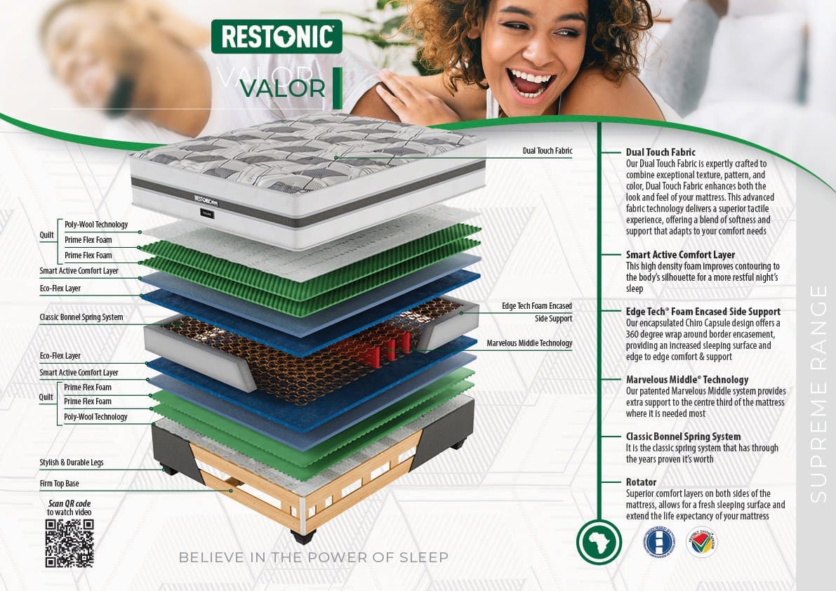 Restonic Valor features and benefits sheet